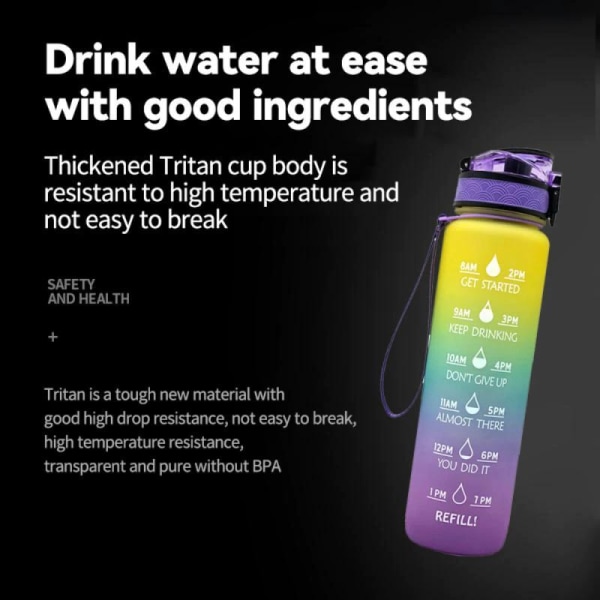 1L Track vandflaske - Motivation - Tidsmarkør - Uden BPA MultiColor Purple change