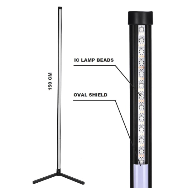 Smart Elegant RGB LED hjørnegulvlampe - 16000 fargemoduser Black