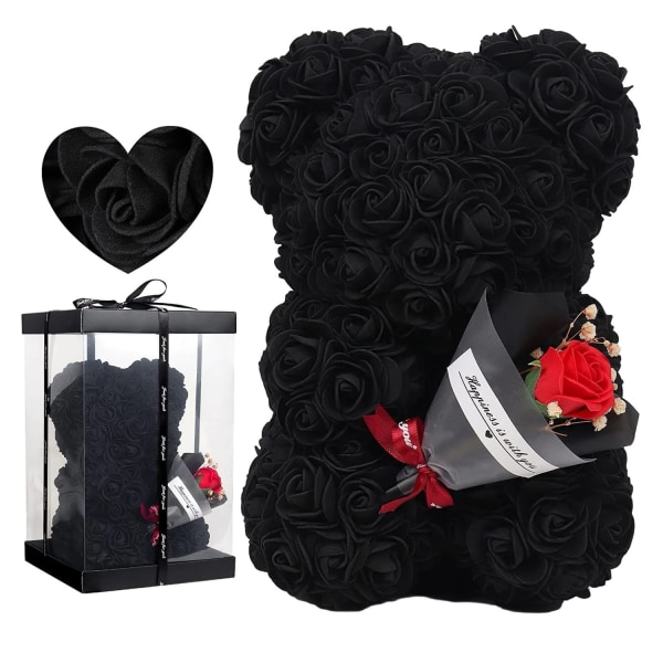 Bamse lavet af roser - den perfekte gave til Valentinsdag! Black Teddy Black Roses