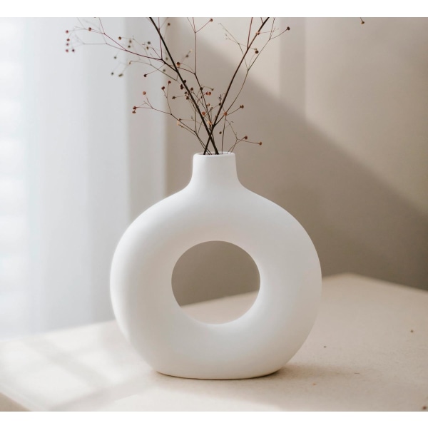 Pohjoismainen pyöreä ontto maljakko keraamista White Large b9aa | White |  Ceramic | Fyndiq