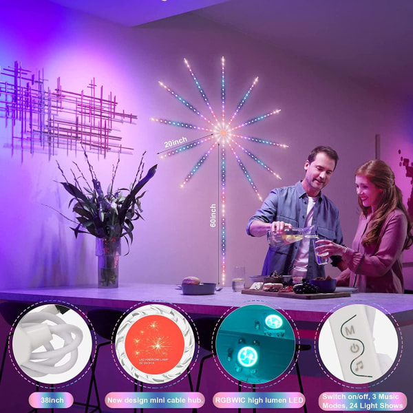 LED lyssnor 7,5m med fjernbetjening og app styret - Fyrværkeri Multicolor