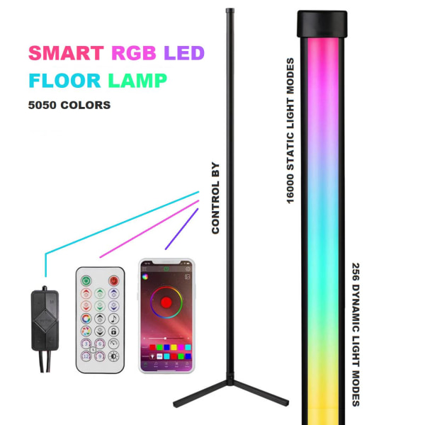 Smart elegant RGB LED hjørnegulvlampe - 16000 farvetilstande Black