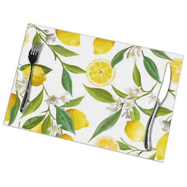 Six lemon pattern placemats, suitable for dining tables, kitchenware, cups, and wine glass coasters.