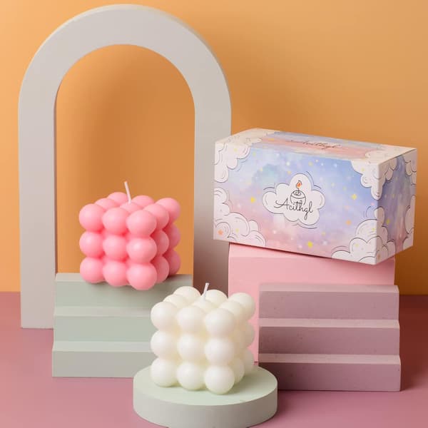 Bubbelljus - Kubsdoftljus, Heminredning, Doftljusset om 2, Hem & Present (Vit + Rosa)