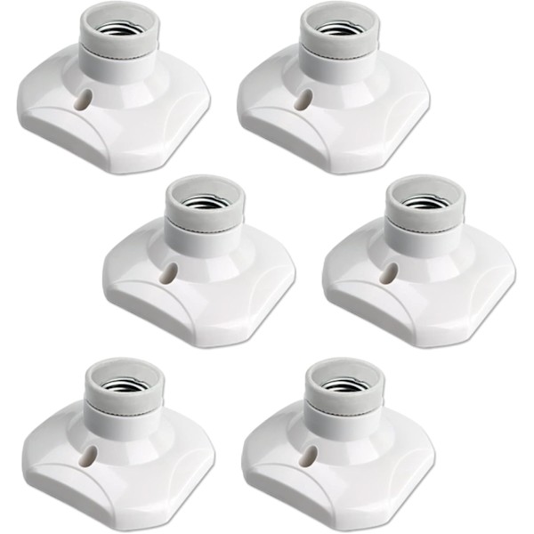 E27 Screw-in Socket for Ceiling Lamp, E27 Garage Socket, AC 220-240V, Socket Holder, White Plastic Socket, 6-pack 6pc