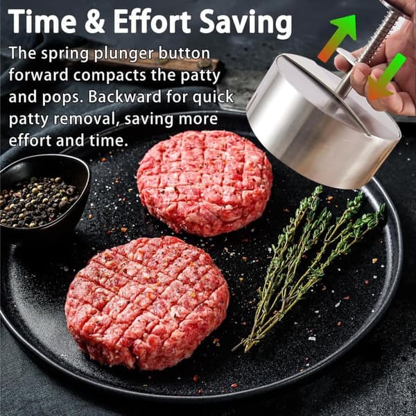 Hamburgerforme lavet af 304 rustfrit stål – justerbar og holdbar, non-stick form, til at lave den perfekte hamburger.