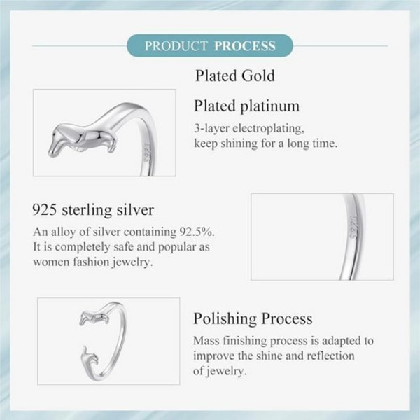 Cute Dachshund Ring in 925 Sterling Silver, Adjustable Animal Shaped Stackable Rings, Women's Model, 1 pc.
