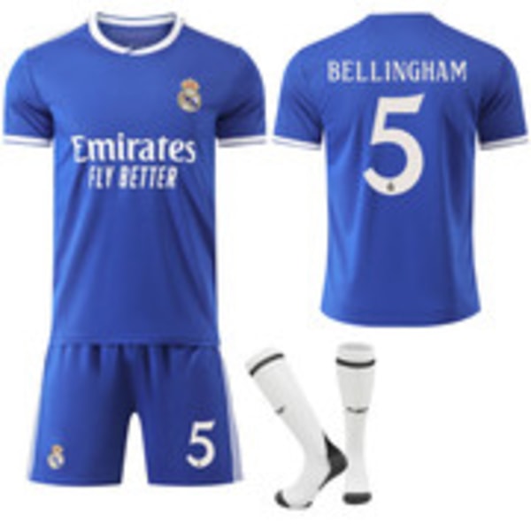 2025-2026 Real Madrid Udebanetrøje Blå Børn & Voksen Fodboldtrøje med Strømper No.5 Bellingham No.5 Bellingham 18 No.5 Bellingham
