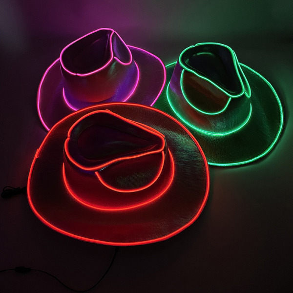 Disco Luminous Cowboy Hat Glødende Light Bar Cap Rød