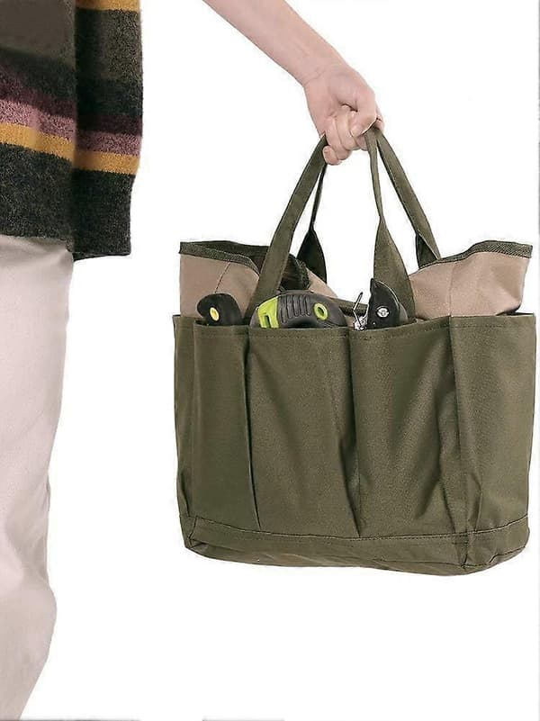 Large Multi-Pocket Garden Bag for Garden Tool Storage (Green + Khaki)