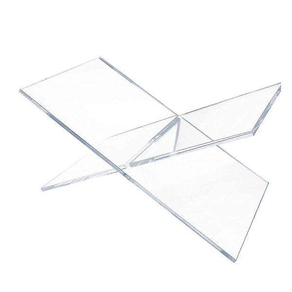 Transparent and sturdy open bookshelf with X-shaped structure, suitable for reading rooms, kitchens, or studies.