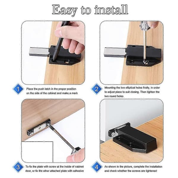 Kraftiga tryckknappsdörrlås (4-pack) - Tryckknappsöppning skåpsinredning - Magnetiska kontaktdörrlås