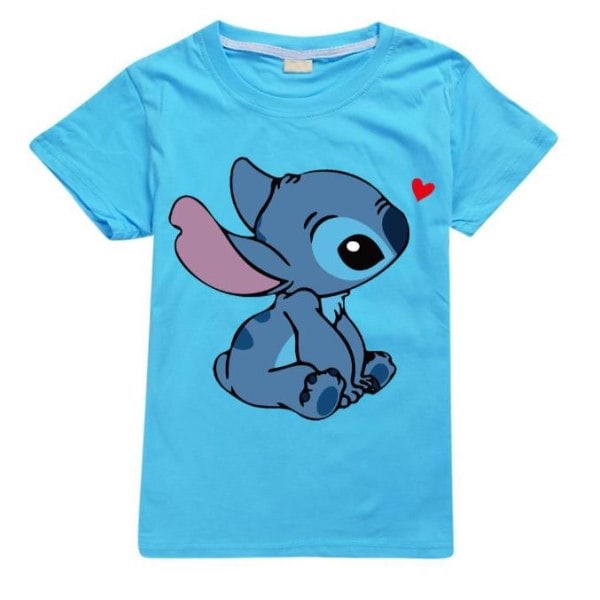 Barn Lilo och Stitch Tryckt T-shirt Casual Sommar Kortärmad T-shirt Blå 9-10 År