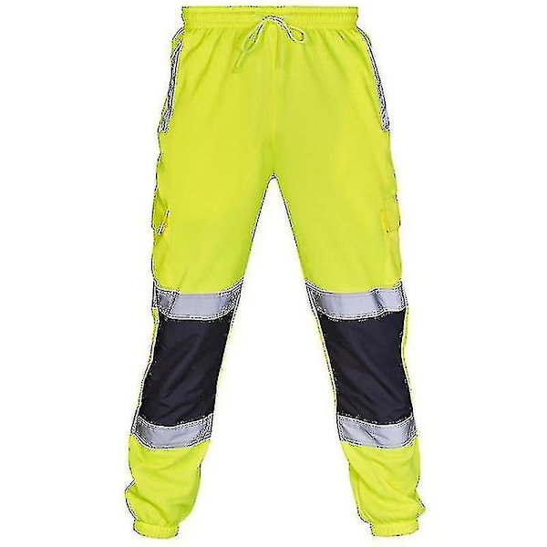 Säkerhetsarbetsbyxor för vuxna, hög synlighet, elastisk midja, mjukisbyxor (FMY)BY Grön Green 4XL