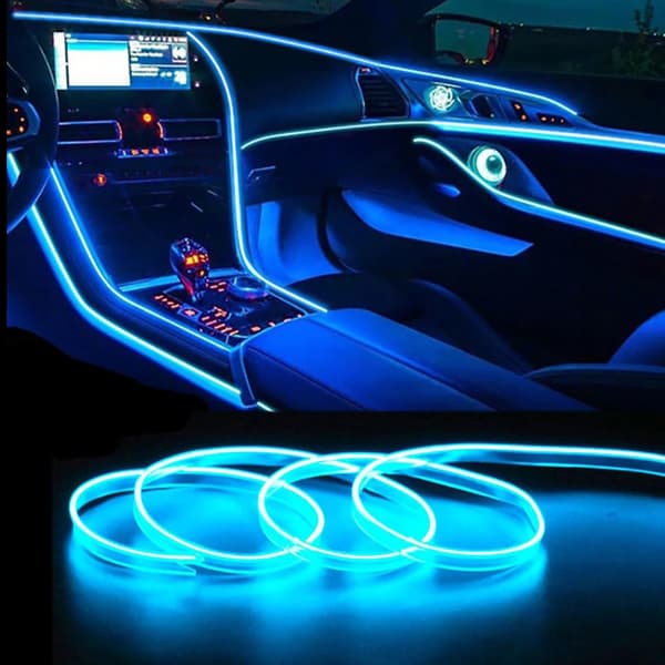 Dekorative LED-lys til bil, ledninger, neonlysstriper til bil, DIY isblå. Ice blue 1M USB drive