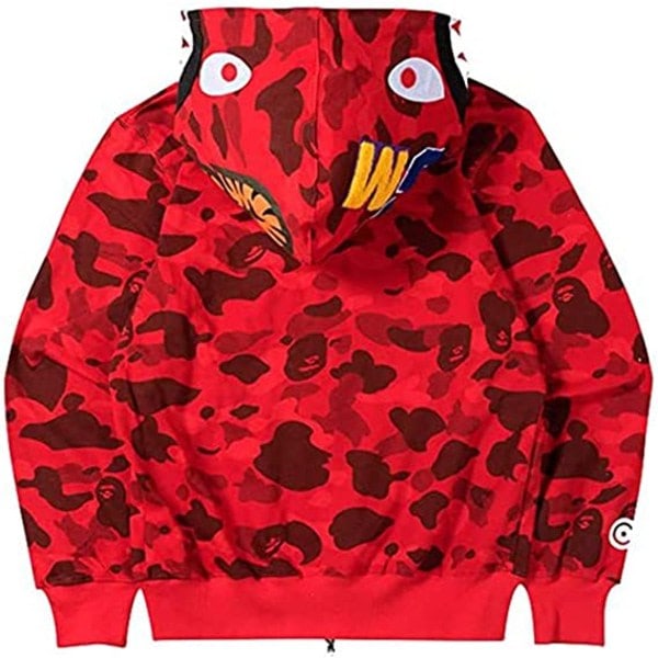 Bape-huppari Hai-suu Ape Camo-printti Puuvilla Täysvetoketju Takki W xZ punainen M