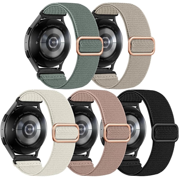 5-pack stretchiga armband kompatibla med Galaxy Watch 7 6 5 4 FE Armband 40mm 44mm 45mm/Watch 6 4 Classic 4 42mm 46mm 43mm 47mm/Active 2, 20mm mjuka