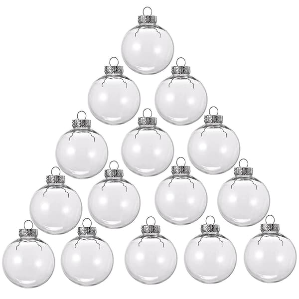 15 runde, transparente julekuler, fyllbare, DIY juletrepyntkuler, laget av plast.