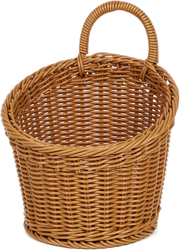 Hanging Baskets with Handles, Suspended Storage Baskets, Hanging Storage Bags, Wall-Mounted Woven Baskets Round