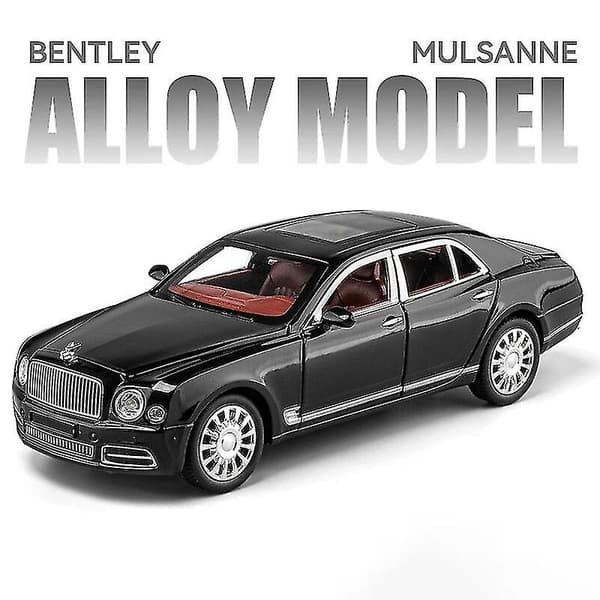 1:24 Bentley Mulsanne Diecast Toy Car Model with Sound, Light, and Pullback Function; Suitable as a Gift for Children. Black