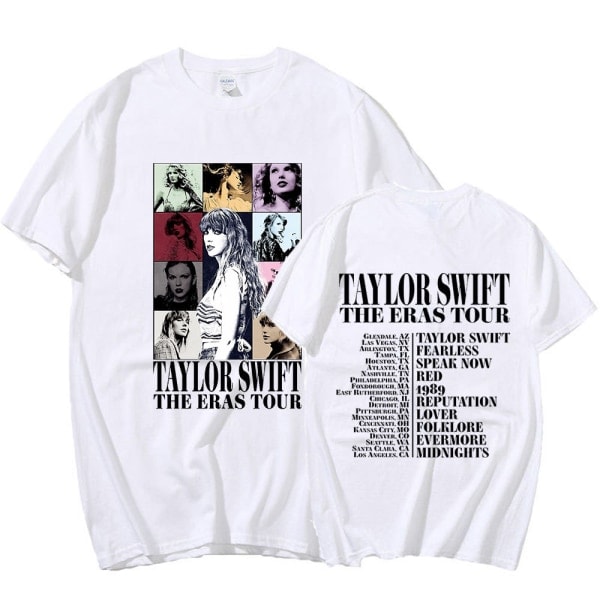 Taylor Swift The Eras Tour International Miesten ja Naisten Lyhythihainen T-paita Pyöreä Kaulus Painettu Valkoinen XL