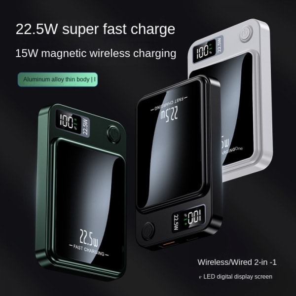 Magnetisk Bärbar Laddare 20000 mAh Snabbladdning 22.5W Bärbar MagSafe Powerbank Lila 20 000 MA black