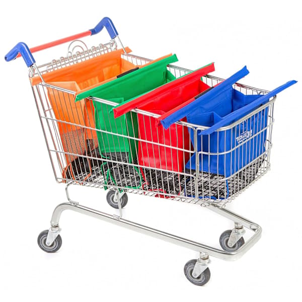 Gjenbrukbare handleposer for handlevogner - 4-pakning, egnet for vanlige supermarkedshandlevogner.