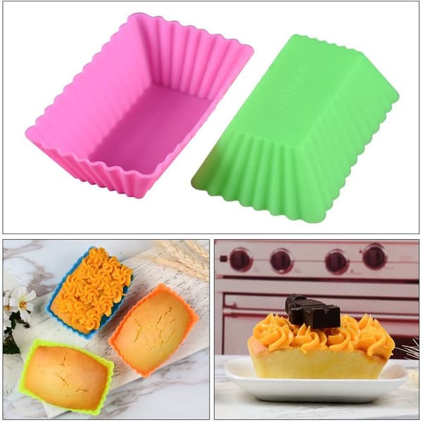 Rektangulær ekstra stor cupcakeform, 8 cm silikon bakeform, gjenbrukbar muffinsform, mini non-stick brødform (12 stk, tilfeldige farger)