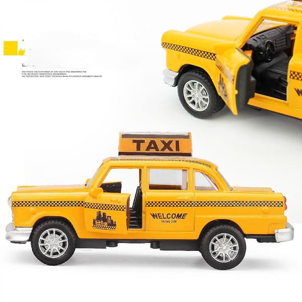 Barntaxi-legetøjsbil, New York City gul taxi-legetøjsbil, støbt model, med pullback-funktion, egnet til småbørn.