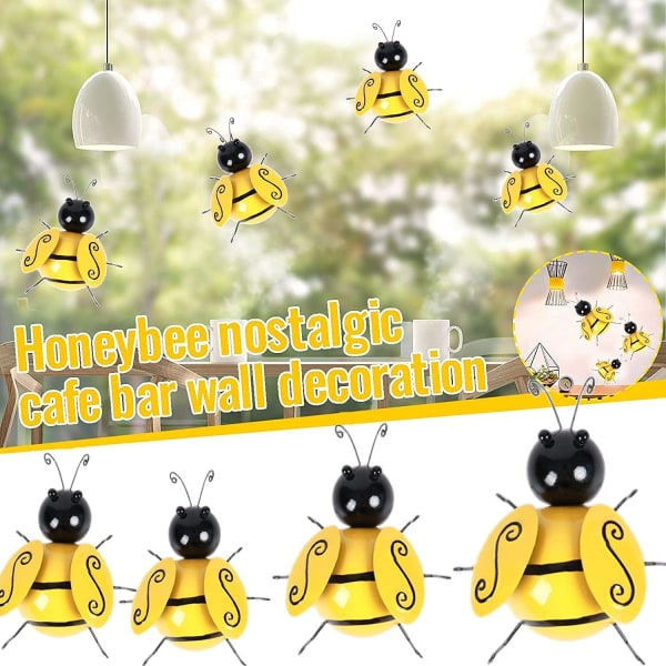 Metall Bumble Bee Trädgårdsdekorationer Väggkonst Bi 3D Skulptur Gar