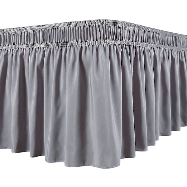 Silky Luxurious Wrap Bedspread, Easy to Lay, Colorfast Ruffles, Elastic Fabric, Grey, Grey-FD-Grey, Size L Grey Grey L