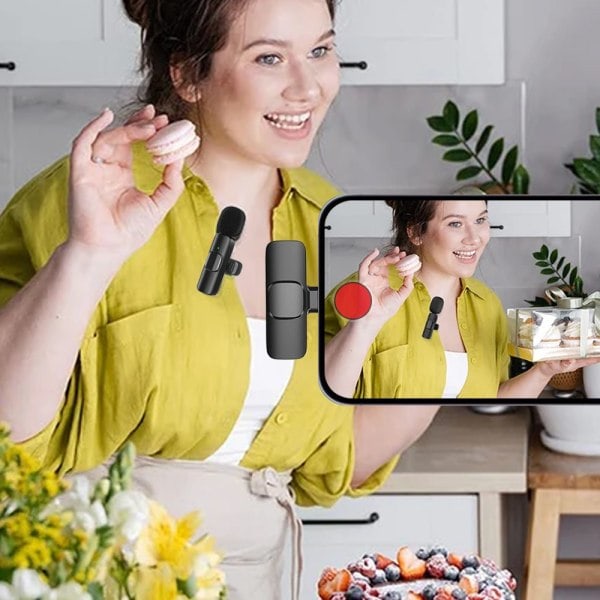 2-pakk - Lavalier-mikrofon mobiilille - Langaton - USB-C Musta