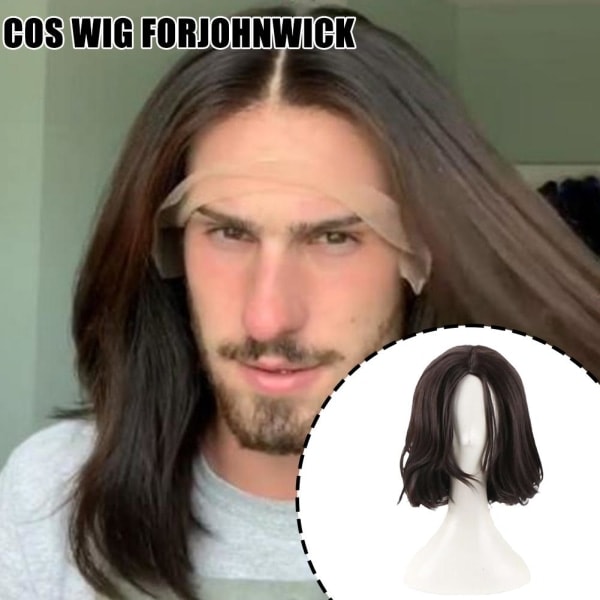 Luonnollinen peruukki John Wick Cosplay-asuun, musta lyhyt aaltoileva hiusperuukki