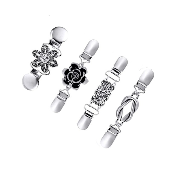Set med 4 silvertröjclips, pärlade koftclips, eleganta pärlor, koftkrageclips