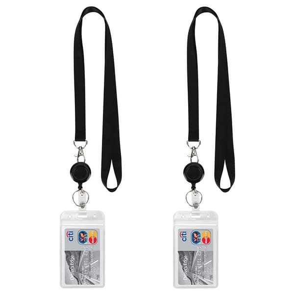 Two Plastic ID Card Holders, ID Card Holders with Retractable Straps and Vertical Lanyard ID Card Holders, Suitable for On-Site Sales Staff.