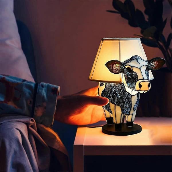 Dyreformet bordlampe, sort og hvid ko sengelampe, med USB-interface, velegnet til stue og soveværelse. As Shown