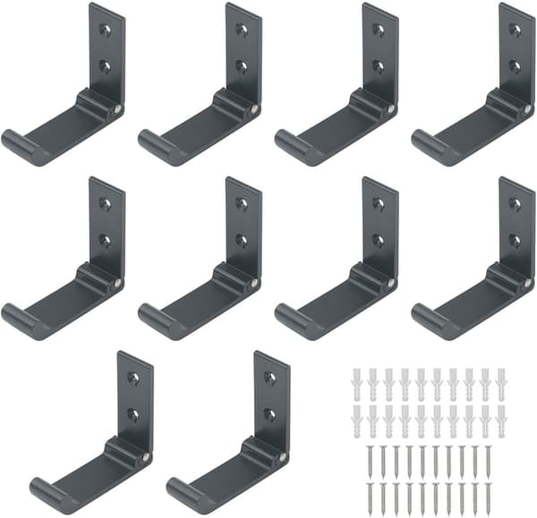 Foldable Wall-Mounted Clothes Hooks/Hangers for Hanging Clothes and Towels, 5-Pack (Black) black
