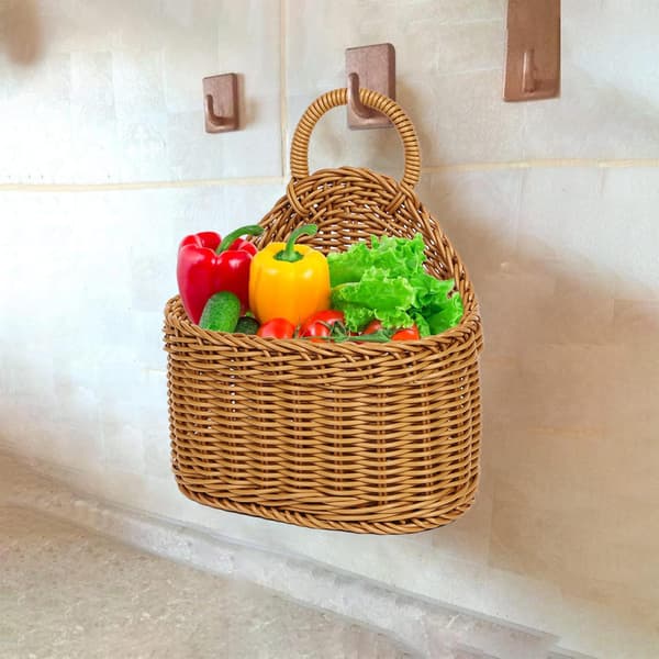 Hanging Baskets with Handles, Suspended Storage Baskets, Hanging Storage Bags, Wall-Mounted Woven Baskets Oval