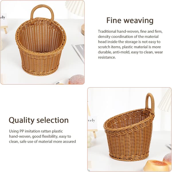 Hanging Baskets with Handles, Suspended Storage Baskets, Hanging Storage Bags, Wall-Mounted Woven Baskets Round