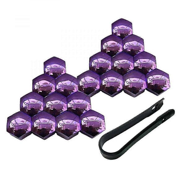 20 Wheel Nut Covers, Rustproof, Silver, 17mm, Optional Purple 21mm Purple 21mm