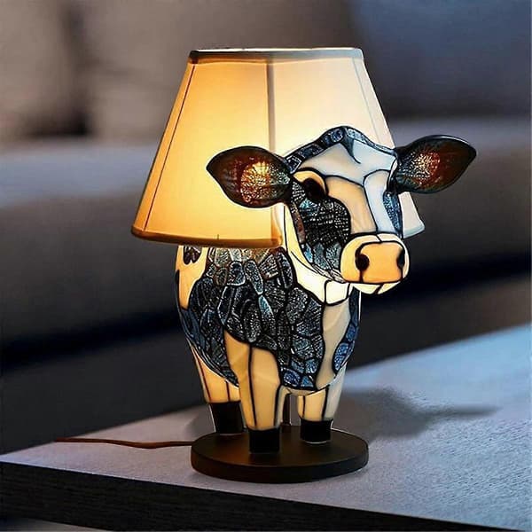 Dyreformet bordlampe, sort og hvid ko sengelampe, med USB-interface, velegnet til stue og soveværelse. As Shown