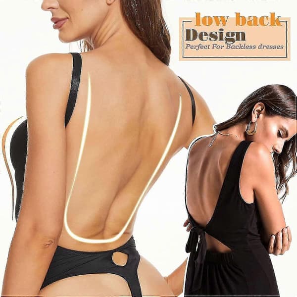 Dame rygløs shapewear, push-up-bh, stringtrusse med lav ryg S S Black