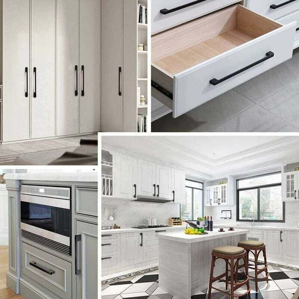 128 mm Kitchen Hardware, 10 Black Kitchen Door Handles, Suitable for Doors, Drawers, and Cabinets (Screws Included).