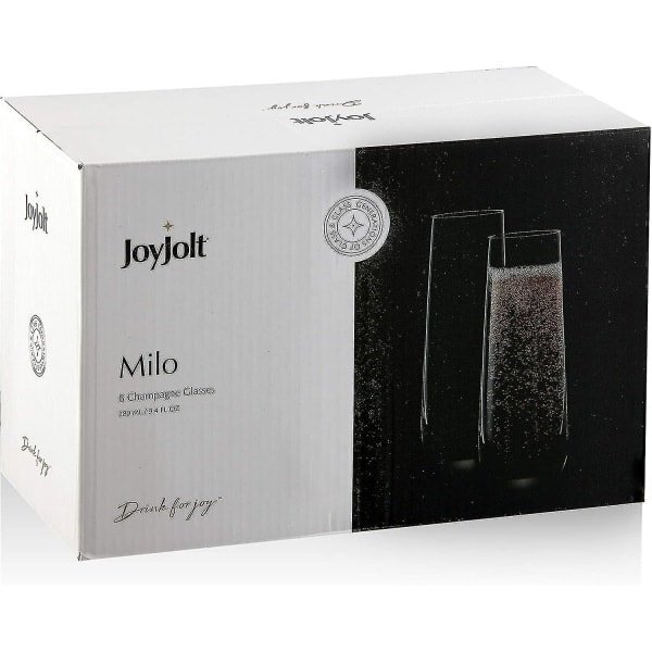 Milo Set med 8 stjälklösa champagneglas i kristall. 9,4 oz champagneglas. Prosecco vinglas, Mimosa glas set, cocktailglas set, vattenglas