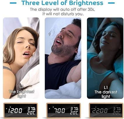 Väggklocka för sängbord, tyst digital väckarklocka i trä, reklam. C