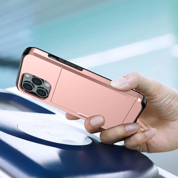 Compatible with iPhone 13 Armor Case with Card Holder - Rose Gold Rosa guld pink