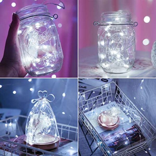 Two 1-meter mini LED light strings, battery operated, cool white light.