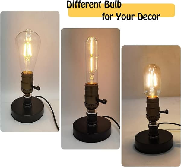 Bordlampefod i retro industriel stil, velegnet til E26 Edison-pærer, steampunk-stil.