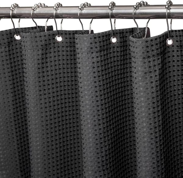 Våffelmönstrad duschdraperi, inklusive draperiringar, svart, 1,5*2 meter. 1.5*2m Black