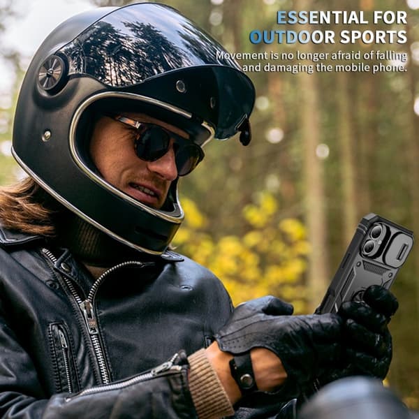 Hybridcover kompatibelt med iPhone 16, med ringholder og kamerabeskyttelse - Sort
